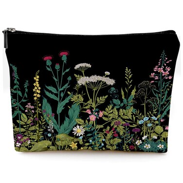 Small Makeup Bag for Purse Cute Canvas Waterproof Cosmetic Bags for Women Zipper Travel Toiletry Pouch-Wildflowers Makeup Bags