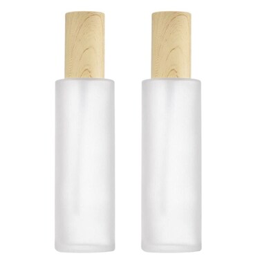 2PCS 120ml/4oz Empty Refill Frosted Clear Glass Cream Lotion Pump Bottle Jars Makeup Emulsion Toiletries Liquid Storage Container with Plastic Wood Color Dust Cap Cosmetic Travel Packing Dispenser