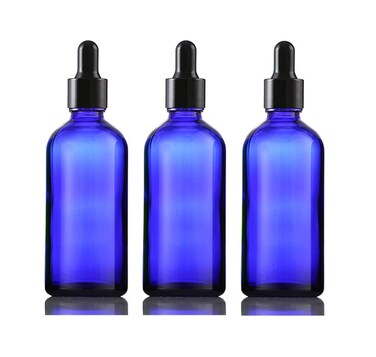 100ml 3.5oz Empty Refillable Cobalt Blue Glass Dropper Bottle Perfumes Essential Oils Drop Bottle Vial Travel Cosmetic Bottle Container Jar With Glass Eye Droppers Pack of 3