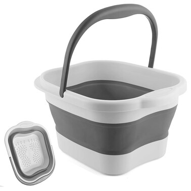 Foot Bath 15L(4 GL) Collapsible Foot Soak Tub with Handle, Foot Spa Bath Massager Foot Soaking for Dry Cracked Feet, Plastic Foot Bucket-Grey