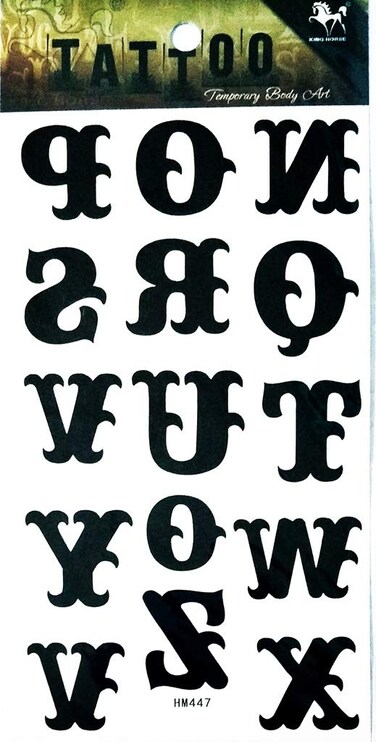 1 Sheet Black letters A-Z English alphabet ABC Waterproof Tattoo Sexy Fake Stickers Girls Lady Tattoo Body Art
