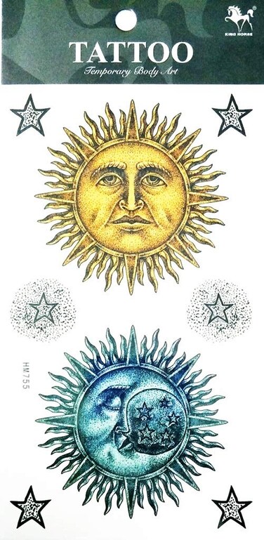 PP TATTOO 1 Sheet Yellow Blue Moon Sun Stars Over Fantasy Arm Body Sticker Tattoo Art Make up for Men Temporary Tattoos Paper Waterproof for Men Women