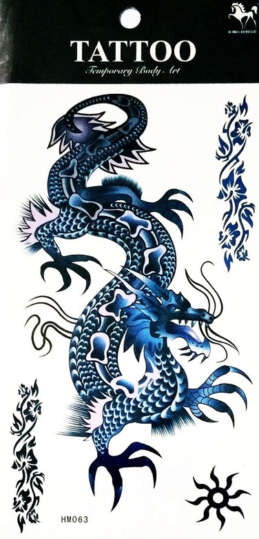 NipitShop 1 Sheet Temporary Tattoo Large 3D Dragon Blue Waterproof Removable Body Stickers Sexy Tattoo