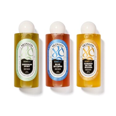 SKIN&amp;CO The Italian Riviera Collection, 3-Piece Luxury Body Wash Set &ndash; Summer on the Riviera, Sardinian Spirit &amp; Blue in Capri, 8.4 FL OZ Each, Hydrating &amp; Nourishing Bath Gel Trio, Made in Italy