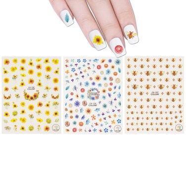 ALLYDREW 3 Sheets Buzzing Nature Nail Art Bees &amp; Sunflowers Nail Stickers