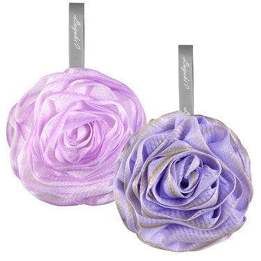 Bath Loofah, Shower Loofah, Body Loofah, Bath Sponge, Shower Sponge, Body Sponge, Bath Scrubber, Shower Scrubber, Body Scrubber, Rose-Shaped, Elegant (Set of 2 Pieces,Purple and Grey)