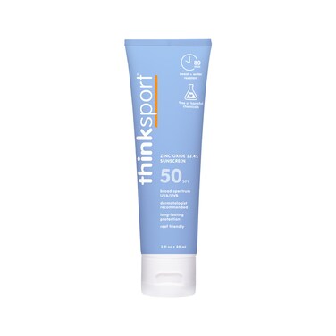 Thinksport SPF 50+ Mineral Sunscreen, 3 Oz, Safe, Natural Sunblock for Sports &amp; Active Use, Water Resistant Reef Safe Sunscreen, Broad Spectrum UVA/UVB Sun Screen for Sun Protection