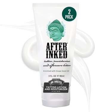 After Inked Tattoo Aftercare Lotion &ndash; Moisturizing Balm for Inked Skin, As Seen on INK MASTER &ndash; Hydrating Cream with Grape Seed Oil, Skin Nourishment &amp; Daily Maintenance &ndash; 3 Fluid oz Tube (2-Pack)