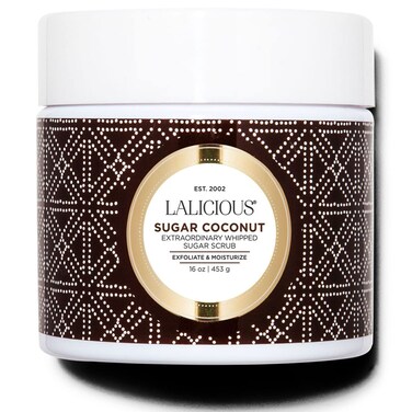 LaLicious Sugar Coconut Extraordinary Whipped Sugar Scrub - Cane Sugar Body &amp; Foot Scrub, Exfoliating &amp; Moisturizing Skin Care with Coconut Oil &amp; Honey, No Parabens (16oz)