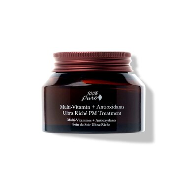 100% PURE Multi-Vitamin + Antioxidants Ultra Riche PM Treatment Skin Renewing Night Cream Vitamin C &amp; Retinol Facial Moisturizer, Powerful Anti-Aging Moisture Replenishment - 1.5 oz
