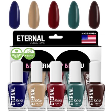 Eternal Beige Nail Polish Set for Women (ELEGANT) - Red Nail Polish Set for Girls - Lasting &amp; Fast Dry Blue Regular Nail Polish for Home DIY Manicure Pedicure - Made in USA, 13.5mL (Set of 5)