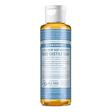 Dr. Bronner's - Pure-Castile Liquid Soap (Baby Unscented, 4 Ounce) - Made with Organic Oils, 18-in-1 Uses: Face, Hair, Laundry, Dishes, For Sensitive Skin, Babies, No Added Fragrance, Vegan, Non-GMO