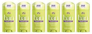 Ban Antiperspirant Deodorant for Women and Men, Invisible Solid, Shower Fresh, 2.60 Ounce (Pack of 6)