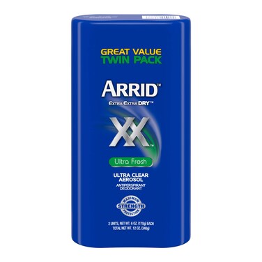 Arrid XX Extra Extra Dry Ultra Clear Aerosol Antiperspirant Deodorant, Ultra Fresh ,Twin Pack, 6 Ounce (Pack of 2) Packaging May Vary