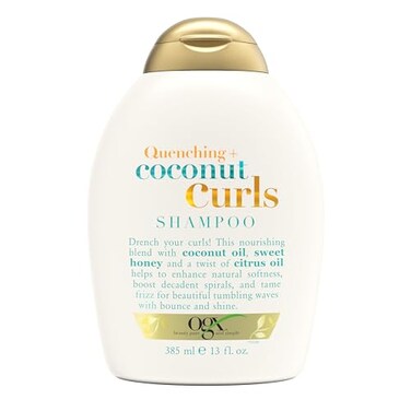 OGX Quenching + Coconut, Curl-Defining Shampoo, Hydrating &amp; Nourishing Curly Hair Shampoo with Coconut Oil, Citrus Oil &amp; Honey, Paraben, Sulfate-Free Surfactants, 13 floz