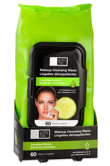 Global Beauty Care Cucumber Makeup Cleansing, Disposable, Facial Towelettes Hydrating &amp; Soothing includes 3 Vitamins A, C &amp; E, Reset Skin Health, Moisturize &amp; Recharge for a Youthful Glow 60Ct. 1 Pack