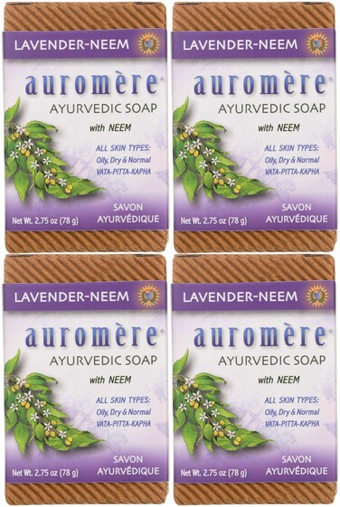 Auromere Ayurvedic Bar Soap, Lavender Neem - Eco Friendly, Handmade, Vegan, Cruelty Free, Natural, Non GMO (2.75 oz), 4 pack