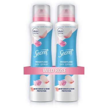 Secret Dry Spray Antiperspirant Deodorant for Women, 48hr Weightless Sweat &amp; Odor Protection, Gentle on Skin, Wild Rose with Argan Oil Scent, 4.1 oz (Pack of 2)