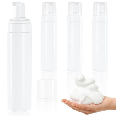 Foam Pump Bottle 8.5oz/250ml White Empty Foam Dispenser Bottle Travel Foaming Hand Soap Bottle Large Refillable Foaming Bottle for Shampoo Cleaning Traveling (4 Pack)