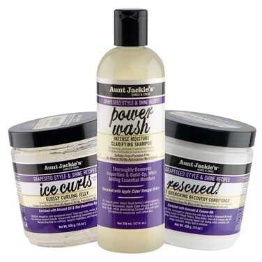 Aunt Jackie's Grapeseed Collection Perfect Intense Define, Power Wash, Rescued and Ice Curls, Combo Hydrates &amp; Softens With Almond oil, Marshmallow Root, Purple, Pack of 3