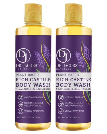 DR. JACOBS NATURALS Castile Lavender All-Natural Body Wash for Moisturizing Dry and Sensitive Skin Shampoo with Plant-Based Ingredients Gluten, Preservatives-Free Formula - 16 oz, Pack of 2