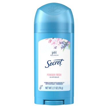 Secret Antiperspirant and Deodorant for Women, 24hr Sweat &amp; Odor Protection, PH Balanced Protection, Gentle on Skin, Wide Solid, Powder Fresh Scent, 2.7 oz