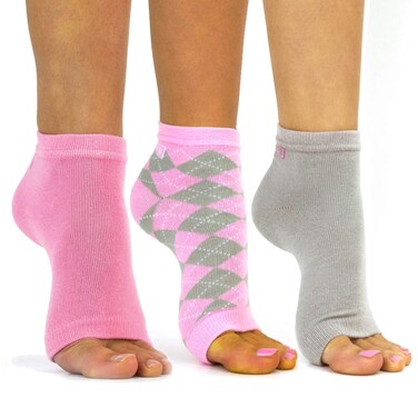 Toeless Socks- 3 Pairs.1-Pink, 1-Pink Argyle, 1 Gray