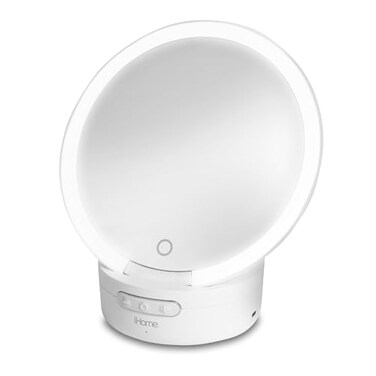 iHome Makeup Mirror with Lights and Bluetooth Speaker, Travel Mirror is Portable and Rechargeable &ndash; White (iCVBT9W.EXv24)