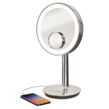 iHome Vanity Mirror with Lights, Makeup Mirror with Bluetooth Speaker, USB Charging, and Removable Magnifying Mirror (iCVBT82SN)