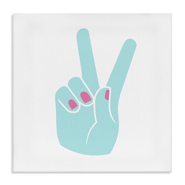 Stupell Industries Peace Hand Teal with Pink Nail Polish, Design by Daphne Polselli Black Framed Wall Art, 36x36, Blue