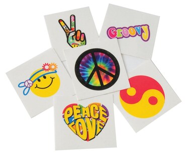 U.S. Toy 144 Indiviual Assorted Groovy Hippie 60s and 70s Themed Trick or Treat Tattoos