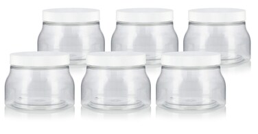 8 oz Clear PET Plastic (BPA Free) Tuscany Refillable Jar with White Smooth Lid (6 pack)