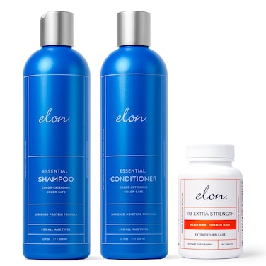 Elon Complete Care Kit for Thinning Hair &ndash; Elon Essential Shampoo &amp; Conditioner Set + R3 Extra Strength Hair Growth Supplement &ndash; NO Sulfates, Parabens or Phthalates