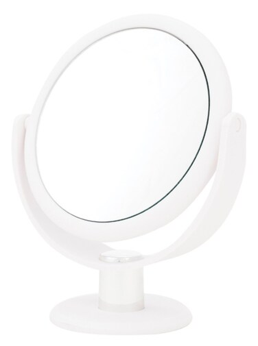 Danielle Creations 6.75-Inch Portable Two-Sided Vanity Round Vanity Makeup Mirror, No-Slip Soft Touch with 360 Rotation, 10x Magnification, White