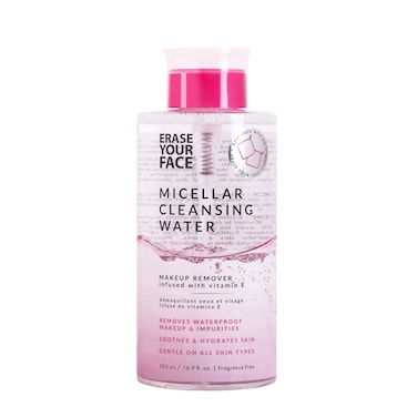 ERASE YOUR FACE Micellar Cleansing Water - Hydrating Micellar Water to Help Remove Makeup, Cleanse Skin &amp; Reveal a Soft, Radiant Complexion - Suitable for Sensitive Skin (16.9 Fl Oz)