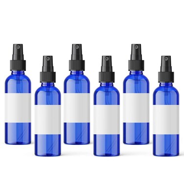 SMART SOLUTIONS Small Mini Plastic Spray Bottles, 2 oz 6 Pack with Labels (Blue)