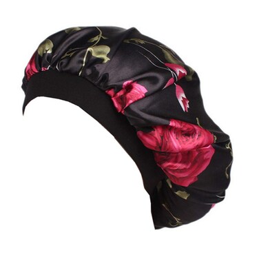 Qhome Luxury Wide Band Satin Bonnet Cap Comfortable Night Sleep Hat Hair Loss Cap