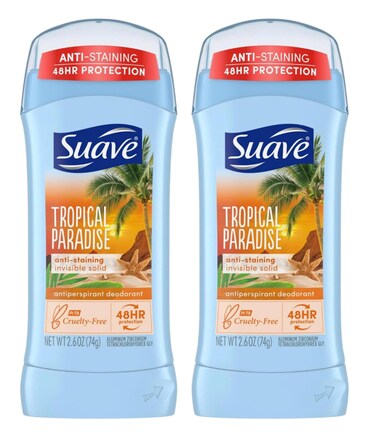 Suave Deodorant 2.6 Ounce 24Hr Tropic Paradise Invis. Solid (76ml) (2 Pack)