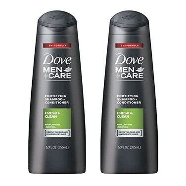 Dove Men+Care Fortifying 2 in 1 Shampoo and Conditioner, Fresh and Clean for Normal to Oily Hair with Caffeine and Menthol to Help Strengthen &amp; Nourish Hair, 12 fl oz, Pack of 2