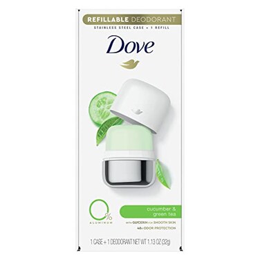 Dove Refillable Deodorant Starter Kit Deodorant For Women Cucumber &amp; Green Tea 0% Aluminum 1.13 oz