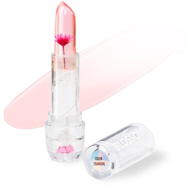 Blossom Lip Gloss Moisturizing pH Lip Balm, Strawberry Scented Color Changing Crystal Lip Stain Tint, Infused with Real Flowers, 3g, Pink