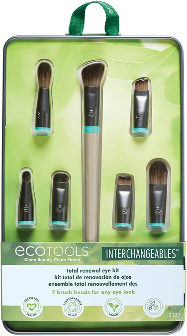 EcoTools Interchangeables Total Renewal Eye Makeup Brush Kit, Customizable Makeup Brushes for Eyeshadow, Travel-Friendly Kit, Eco-Friendly Synthetic Bristles, Cruelty Free &amp; Vegan, 9 Piece Set