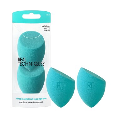 Real Techniques Miracle Airblend Makeup Sponge, Matte Makeup Blending Sponge, For Liquid, Cream, &amp; Powder Products, Offers Medium To Full Coverage, Foundation Sponge, Latex-Free Foam, 2 Count