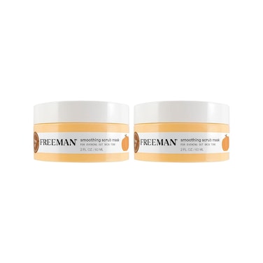 Freeman Smoothing Scrub Mask, Facial Mask &amp; Face Scrub For Exfoliating Skin, Improve Skin Tone, Pumpkin Enzymes &amp; AHAs, Travel Size Skincare, Vegan &amp; Cruelty Free, 2 fl. oz./ 60 ml Jar, 2 Count