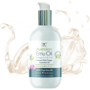 Emu Oil Pure Skin Moisturizer - Nail, Body, Face, Scalp &amp; Hair Moisturizer with Omega 3, 6, 9, Vitamins, &amp; Minerals - Australian Emu Oil for Skincare by Y-Not Natural - 200mL, Pink Sugar