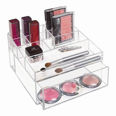InterDesign iDesign Clarity BPA-Free Plastic Drawer with Divided Tray, 6.97" x 6.5" x 3.94", Clear Organizer