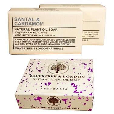 Wavertree &amp; London Santal &amp; Cardamon Scented Natural Soap Bars (2 Bars), 7oz Moisturizing French Triple Milled Soap enriched with shea butter - Plant Oil Bath &amp; Body Soap Bars [100% Naturally derived]