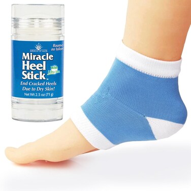 Miracle of Aloe, Miracle Heel Stick - Gel Socks Combo with UltraAloe, 2.5 Ounce Stick and Silicone Moisturizing Gel Heel Socks