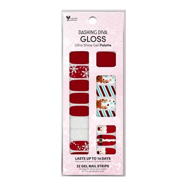 Dashing Diva Gloss Nail Strips - Santa's Helper   UV Free, Chip Resistant, Long Lasting Gel Nail Stickers   Contains 32 Nail Wraps, 1 Prep Pad, 1 Nail File