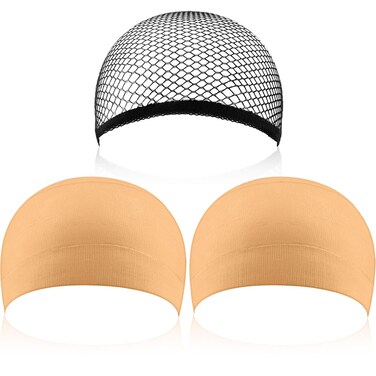 EBOOT 3 Pcs Wig Caps Black Mesh Wig Cap Net Neutral Nude Beige Wig Cap for Lace Front Wig for Women Men Halloween, Cosplay